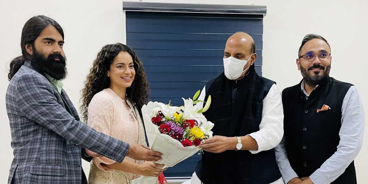 Bombay Film Production Kangana Ranaut and team Tejas Meets Honourable Rajnath Singh, To take Blessings For Film Tejas